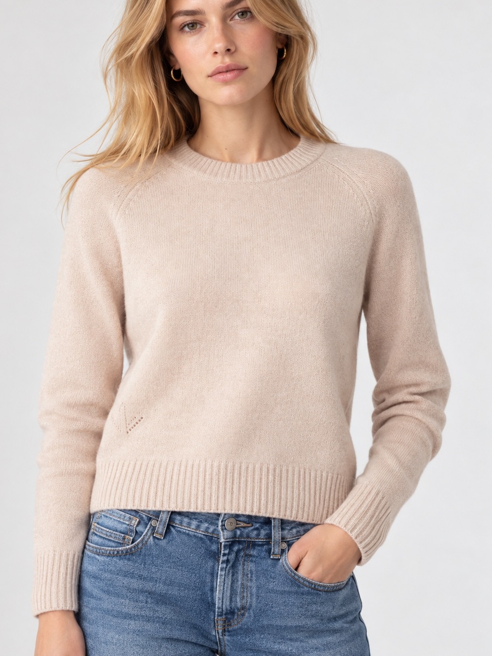 Zadig & Voltaire Beige Blush Crewneck Sweater XS Cashmere Designer $478 MSRP